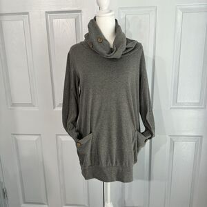 Levaca Grey Cowl Sweater with Pockets - Women Size L, Lagenlook Cozy Layer